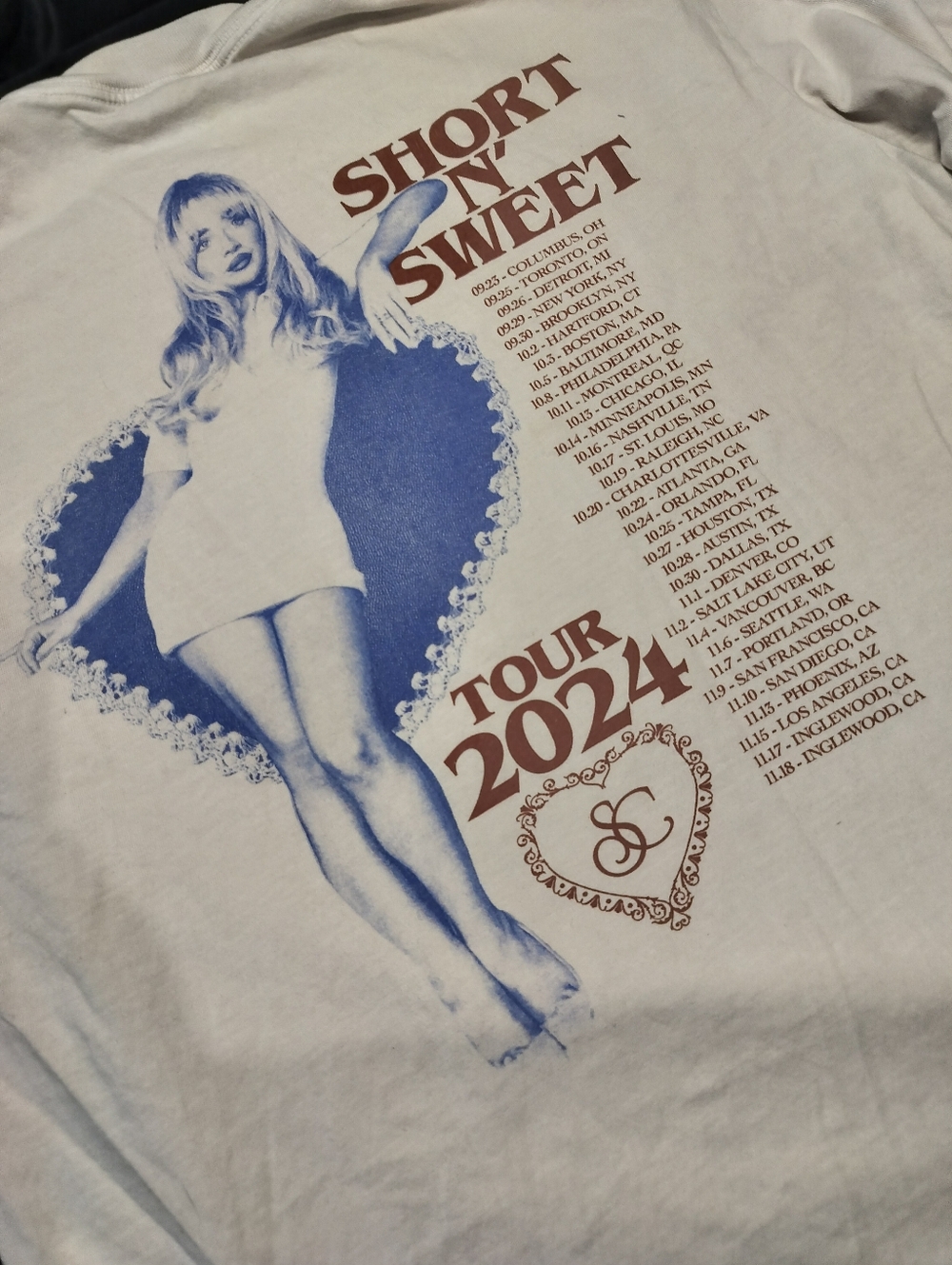 Sabrina Carpenter Official Short & Sweet Tour 2024 Shirt 100% Cotton - Large - Picture 2 of 6